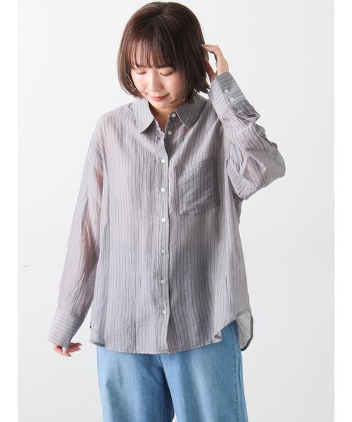 Samansa Mos2(サマンサ モスモス)の「柄アソートシアーシャツ(シャツ/ブラウス・レディース・グレー/サックスブルー/ブラウン/パープル/ベージュ・フリー(M)/フリー(L))」の2枚目の写真