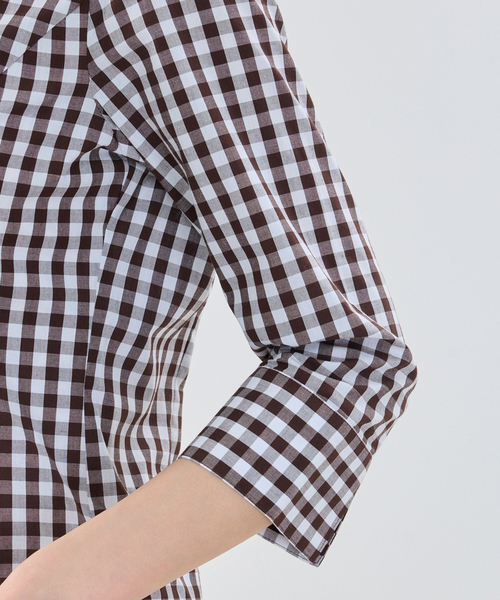 NARACAMICIE（ナラカミーチェ）の「【NARACAMICIE】ギンガムチェックスタンドフリル七分袖シャツ（シャツ/ブラウス・レディース・ブルー/ネイビー/ブラウン・L/M）」の12枚目の写真