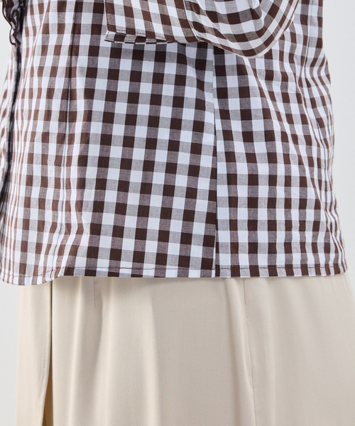 NARACAMICIE（ナラカミーチェ）の「【NARACAMICIE】ギンガムチェックスタンドフリル七分袖シャツ（シャツ/ブラウス・レディース・ブルー/ネイビー/ブラウン・L/M）」の13枚目の写真