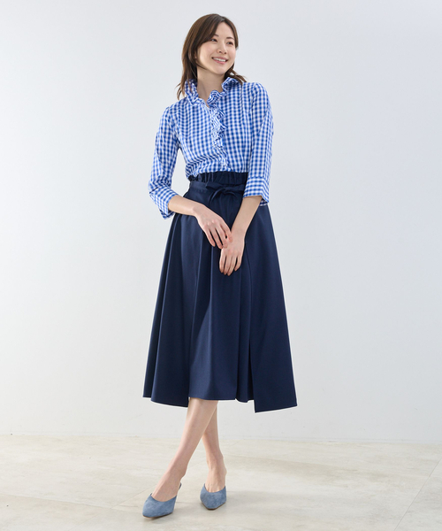 NARACAMICIE（ナラカミーチェ）の「【NARACAMICIE】ギンガムチェックスタンドフリル七分袖シャツ（シャツ/ブラウス・レディース・ブルー/ネイビー/ブラウン・L/M）」の15枚目の写真