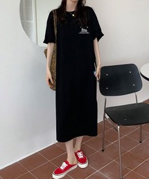 サイドスリットロゴTシャツワンピース