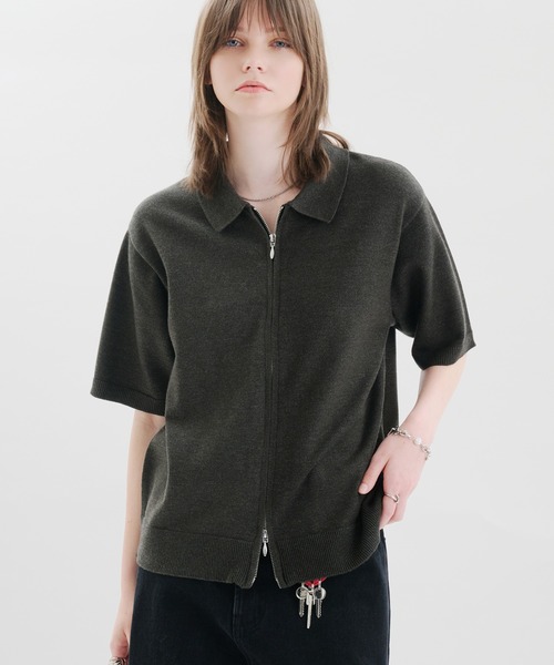 selle glant(セレグランテ)の「DOUBLEZIP DESIGN KNITSHIRT / ダブルジップデザインニットシャツ(シャツ/ブラウス・メンズ・ブラック/ブルー・LARGE/MEDIUM/SMALL)」の1枚目の写真