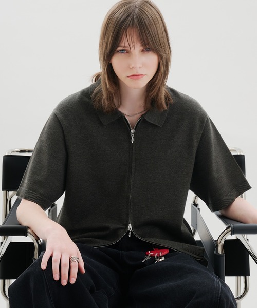 selle glant(セレグランテ)の「DOUBLEZIP DESIGN KNITSHIRT / ダブルジップデザインニットシャツ(シャツ/ブラウス・メンズ・ブラック/ブルー・LARGE/MEDIUM/SMALL)」の15枚目の写真