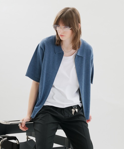selle glant(セレグランテ)の「DOUBLEZIP DESIGN KNITSHIRT / ダブルジップデザインニットシャツ(シャツ/ブラウス・メンズ・ブラック/ブルー・LARGE/MEDIUM/SMALL)」の19枚目の写真