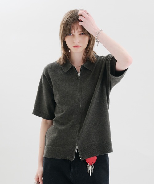 selle glant(セレグランテ)の「DOUBLEZIP DESIGN KNITSHIRT / ダブルジップデザインニットシャツ(シャツ/ブラウス・メンズ・ブラック/ブルー・LARGE/MEDIUM/SMALL)」の4枚目の写真