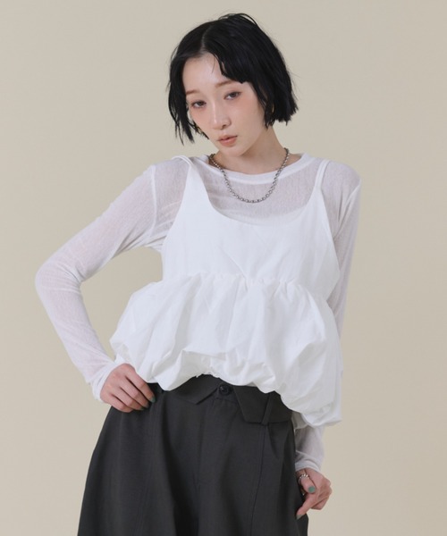 FMiBL(ファミル)の「バルーンキャミレイヤードトップス(Tシャツ/カットソー・レディース・ブラック/ブルー/ホワイト・FREE)」の2枚目の写真
