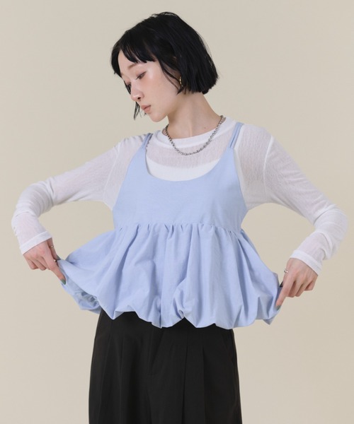 FMiBL(ファミル)の「バルーンキャミレイヤードトップス(Tシャツ/カットソー・レディース・ブラック/ブルー/ホワイト・FREE)」の3枚目の写真