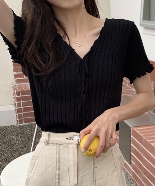 NANEA(ナネア)の「トリプルリボン 透かし編みサマーニット(Tシャツ/カットソー・レディース・ブラック/ホワイト・フリー)」の17枚目の写真