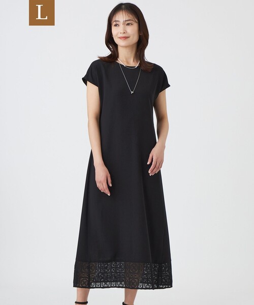 TRANS WORK(トランスワーク)の「【L】【ウォッシャブル】クロッシュケミカルレースコンビワンピース(ワンピース・レディース・ブラウン系その他5/ブラック・44/46)」の1枚目の写真