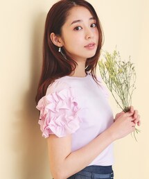 index | フリルドッキングスリーブTシャツ【洗濯機OK／UVケア】(Tシャツ/カットソー)