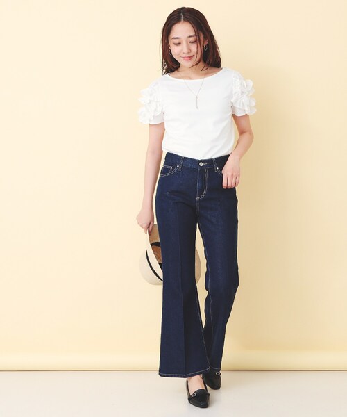 index(インデックス)の「フリルドッキングスリーブTシャツ【洗濯機OK/UVケア】(Tシャツ/カットソー・レディース・オフホワイト/パープル/ネイビー・36/38/40)」の5枚目の写真