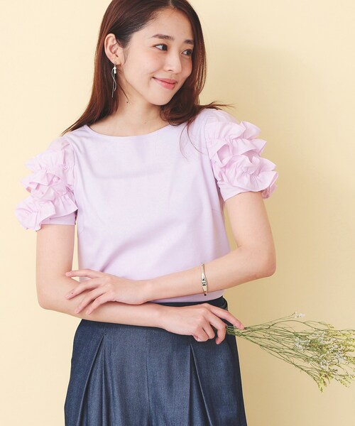 index(インデックス)の「フリルドッキングスリーブTシャツ【洗濯機OK/UVケア】(Tシャツ/カットソー・レディース・オフホワイト/パープル/ネイビー・36/38/40)」の8枚目の写真