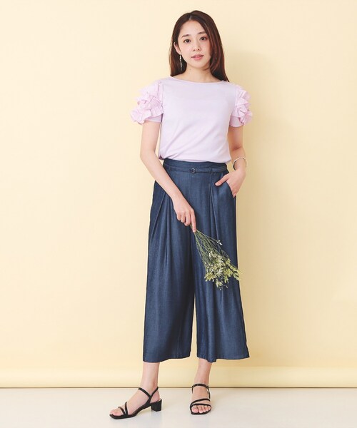index(インデックス)の「フリルドッキングスリーブTシャツ【洗濯機OK/UVケア】(Tシャツ/カットソー・レディース・オフホワイト/パープル/ネイビー・36/38/40)」の9枚目の写真