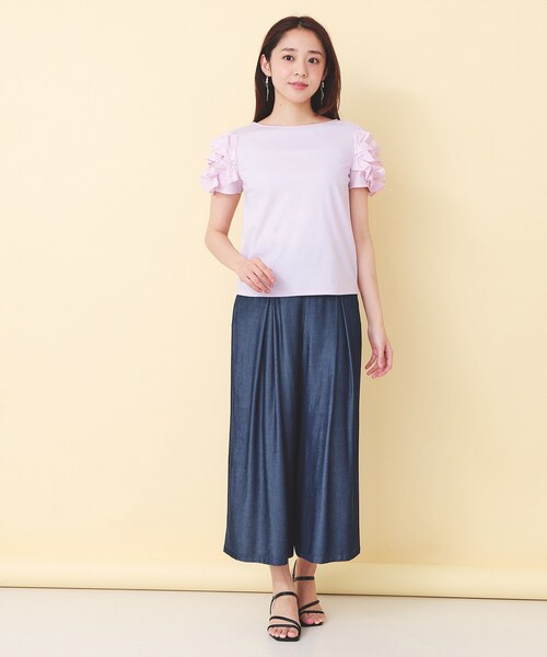 index(インデックス)の「フリルドッキングスリーブTシャツ【洗濯機OK/UVケア】(Tシャツ/カットソー・レディース・オフホワイト/パープル/ネイビー・36/38/40)」の11枚目の写真