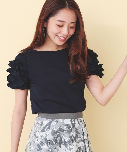index(インデックス)の「フリルドッキングスリーブTシャツ【洗濯機OK/UVケア】(Tシャツ/カットソー・レディース・オフホワイト/パープル/ネイビー・36/38/40)」の13枚目の写真