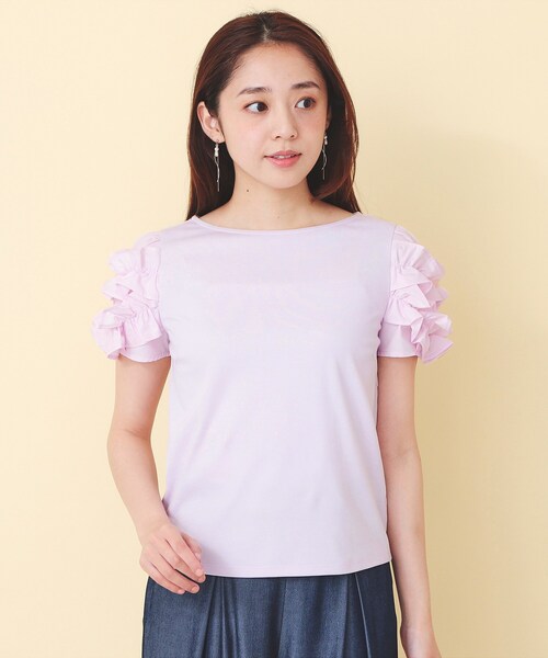 index(インデックス)の「フリルドッキングスリーブTシャツ【洗濯機OK/UVケア】(Tシャツ/カットソー・レディース・オフホワイト/パープル/ネイビー・36/38/40)」の17枚目の写真