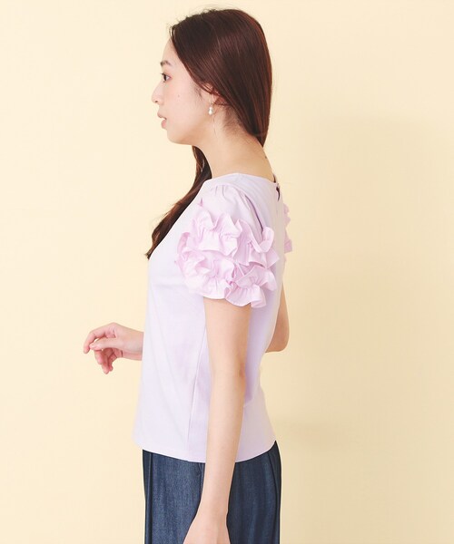 index(インデックス)の「フリルドッキングスリーブTシャツ【洗濯機OK/UVケア】(Tシャツ/カットソー・レディース・オフホワイト/パープル/ネイビー・36/38/40)」の18枚目の写真