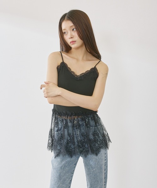 P.V.T(ピーブイティー)の「レースデザインキャミ(キャミソール・レディース・White/Black・F)」の17枚目の写真