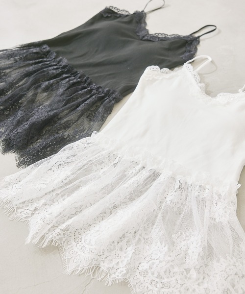 P.V.T(ピーブイティー)の「レースデザインキャミ(キャミソール・レディース・White/Black・F)」の10枚目の写真