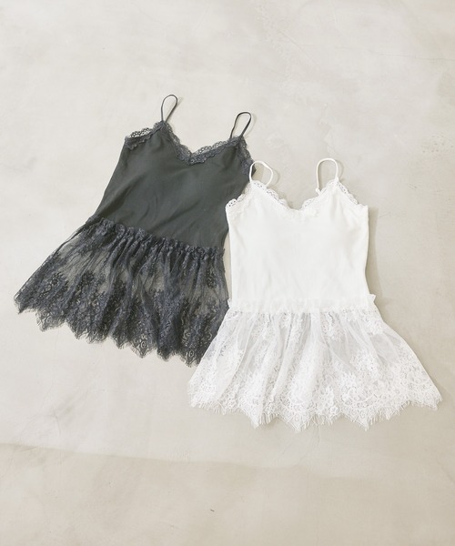 P.V.T(ピーブイティー)の「レースデザインキャミ(キャミソール・レディース・White/Black・F)」の11枚目の写真