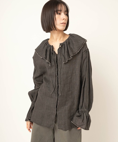 RNA-N（アールエヌエーエヌ）の「B2950 ピグメントコートリネンブラウス（シャツ/ブラウス・レディース・インディゴブルー/スミクロ・FREE）」の3枚目の写真
