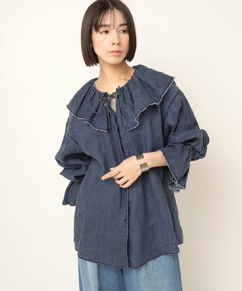 RNA-N（アールエヌエーエヌ）の「B2950 ピグメントコートリネンブラウス（シャツ/ブラウス・レディース・インディゴブルー/スミクロ・FREE）」の6枚目の写真