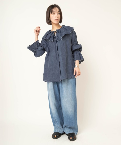RNA-N（アールエヌエーエヌ）の「B2950 ピグメントコートリネンブラウス（シャツ/ブラウス・レディース・インディゴブルー/スミクロ・FREE）」の11枚目の写真
