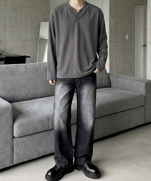 Otte（オッテ）の「Vスリットネックトップス（Tシャツ/カットソー・メンズ・ホワイト/ブラック/グレー・MEDIUM/LARGE/X-LARGE）」の15枚目の写真