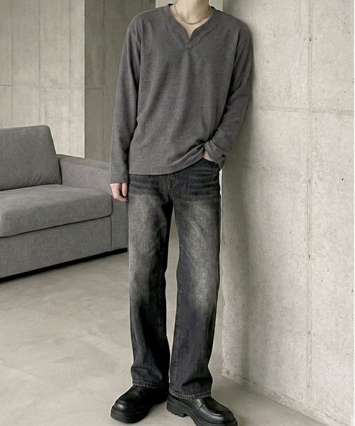 Otte（オッテ）の「Vスリットネックトップス（Tシャツ/カットソー・メンズ・ホワイト/ブラック/グレー・MEDIUM/LARGE/X-LARGE）」の16枚目の写真