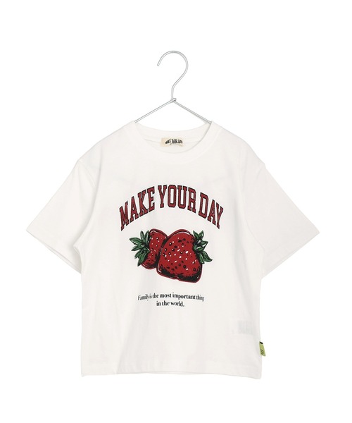 MAKE YOUR DAY(メイクユアデイ)の「バナナイチゴロゴ半袖Tシャツ(Tシャツ/カットソー・メンズ・オフホワイト/グレー/チャコールグレー/レッド・M/L)」の1枚目の写真