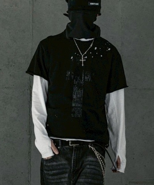 ROARINGRAD(ロアリングラド)の「【ROARINGRAD】Cross Damage Slub T-Shirt / 【ロアリングラド】クロスダメージスラブ半袖Tシャツ(Tシャツ/カットソー・メンズ・ブラック/ホワイト・L/M)」の2枚目の写真