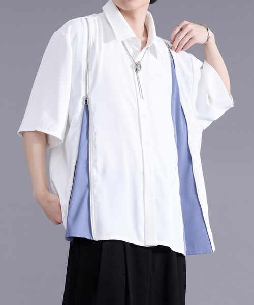 Ellno Loset(エルノロゼット)の「2wayラインジップデザインシャツ(シャツ/ブラウス・メンズ・オフホワイト/ブラック・MEDIUM/SMALL/LARGE)」の2枚目の写真
