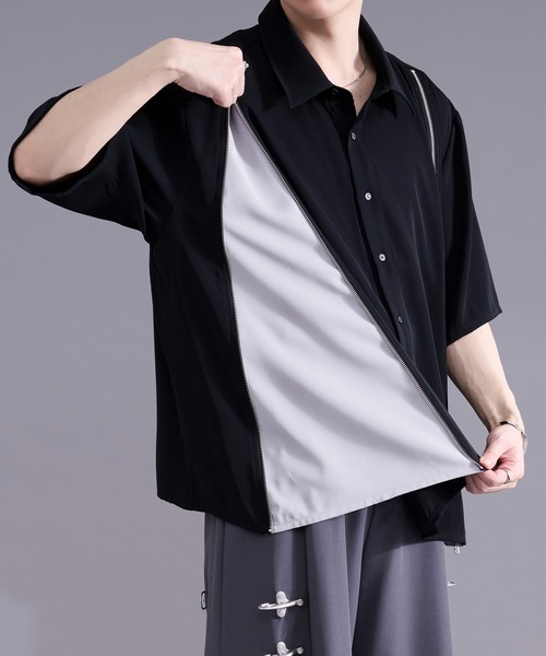 Ellno Loset(エルノロゼット)の「2wayラインジップデザインシャツ(シャツ/ブラウス・メンズ・オフホワイト/ブラック・MEDIUM/SMALL/LARGE)」の3枚目の写真