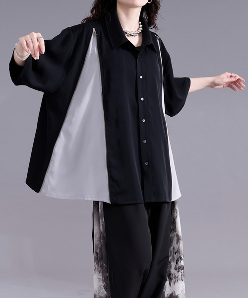 Ellno Loset(エルノロゼット)の「2wayラインジップデザインシャツ(シャツ/ブラウス・メンズ・オフホワイト/ブラック・MEDIUM/SMALL/LARGE)」の22枚目の写真