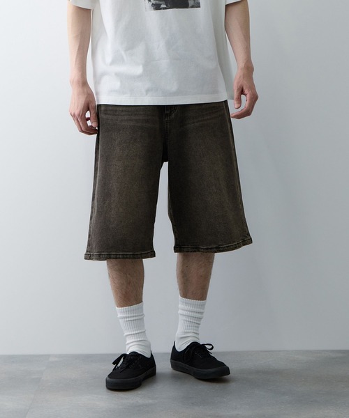 NAVY(ネイビー)の「NAVY ヴィンテージ加工 ストレッチデニム 5PKワイドショーツ(デニムパンツ・メンズ・ライトインディゴブルー/ブラック/ダークインディゴブルー・XL/M/L)」の1枚目の写真