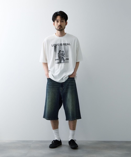 NAVY(ネイビー)の「NAVY ヴィンテージ加工 ストレッチデニム 5PKワイドショーツ(デニムパンツ・メンズ・ライトインディゴブルー/ブラック/ダークインディゴブルー・XL/M/L)」の10枚目の写真