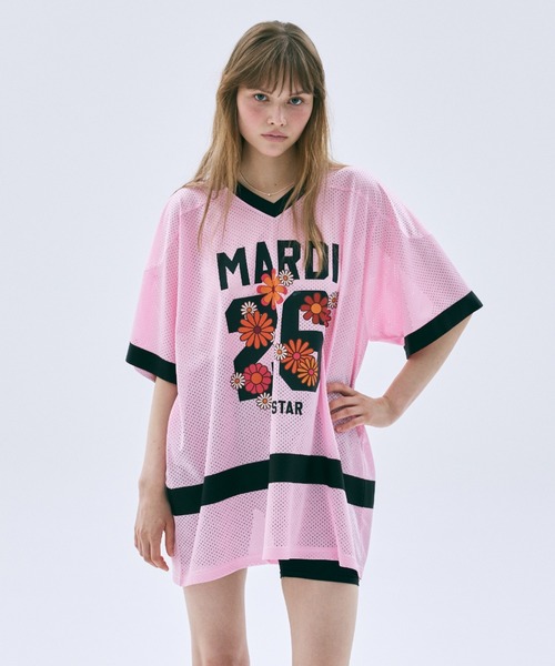 Mardi Mercredi(マルディメクルディ)の「MESH JERSEY TOP HALF SLEEVE BLOSSOM / メッシュ ジャージ トップ ハーフ スリーブ ブロッサム(Tシャツ/カットソー・レディース・グレー/ネイビー/ピンク/ブラック・FREE)」の4枚目の写真