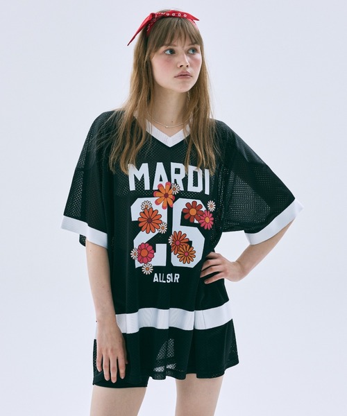 Mardi Mercredi(マルディメクルディ)の「MESH JERSEY TOP HALF SLEEVE BLOSSOM / メッシュ ジャージ トップ ハーフ スリーブ ブロッサム(Tシャツ/カットソー・レディース・グレー/ネイビー/ピンク/ブラック・FREE)」の1枚目の写真