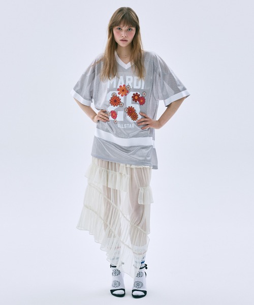 Mardi Mercredi(マルディメクルディ)の「MESH JERSEY TOP HALF SLEEVE BLOSSOM / メッシュ ジャージ トップ ハーフ スリーブ ブロッサム(Tシャツ/カットソー・レディース・グレー/ネイビー/ピンク/ブラック・FREE)」の8枚目の写真