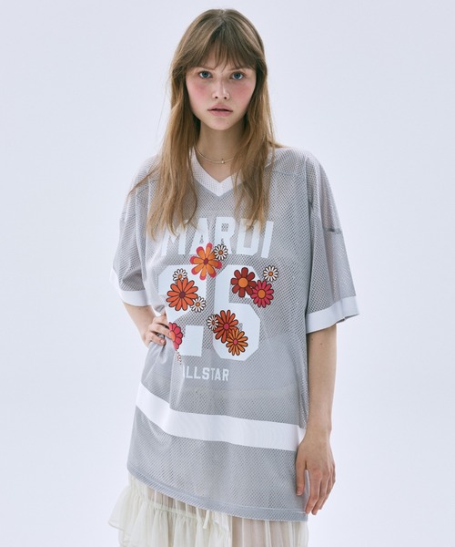 Mardi Mercredi(マルディメクルディ)の「MESH JERSEY TOP HALF SLEEVE BLOSSOM / メッシュ ジャージ トップ ハーフ スリーブ ブロッサム(Tシャツ/カットソー・レディース・グレー/ネイビー/ピンク/ブラック・FREE)」の7枚目の写真