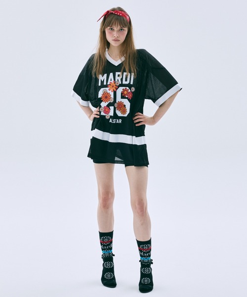 Mardi Mercredi(マルディメクルディ)の「MESH JERSEY TOP HALF SLEEVE BLOSSOM / メッシュ ジャージ トップ ハーフ スリーブ ブロッサム(Tシャツ/カットソー・レディース・グレー/ネイビー/ピンク/ブラック・FREE)」の6枚目の写真