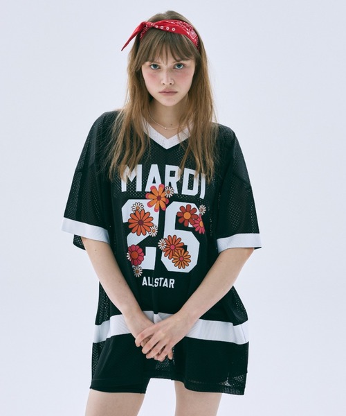 Mardi Mercredi(マルディメクルディ)の「MESH JERSEY TOP HALF SLEEVE BLOSSOM / メッシュ ジャージ トップ ハーフ スリーブ ブロッサム(Tシャツ/カットソー・レディース・グレー/ネイビー/ピンク/ブラック・FREE)」の5枚目の写真