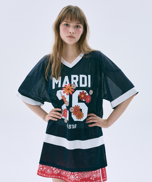 Mardi Mercredi(マルディメクルディ)の「MESH JERSEY TOP HALF SLEEVE BLOSSOM / メッシュ ジャージ トップ ハーフ スリーブ ブロッサム(Tシャツ/カットソー・レディース・グレー/ネイビー/ピンク/ブラック・FREE)」の11枚目の写真