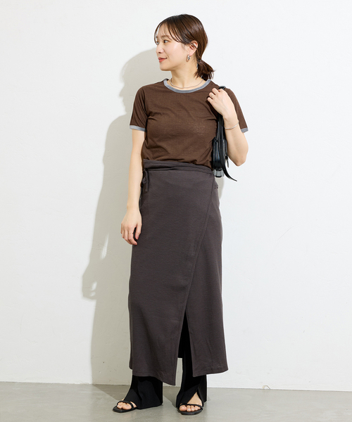 JOURNAL STANDARD(ジャーナルスタンダード)の「《追加》マルチマッチ スラブリブ ラップスカート(スカート・レディース・ライトブルー/ブラウン/ブラックミックス・FREE)」の7枚目の写真