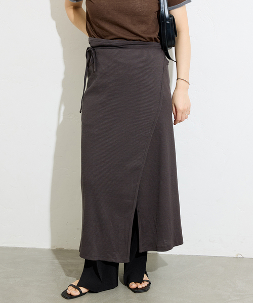 JOURNAL STANDARD(ジャーナルスタンダード)の「《追加》マルチマッチ スラブリブ ラップスカート(スカート・レディース・ライトブルー/ブラウン/ブラックミックス・FREE)」の9枚目の写真