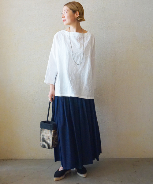 JOURNAL STANDARD LUXE(ジャーナルスタンダード ラックス)の「CLシャンブレー ボートネックブラウス(シャツ/ブラウス・レディース・ブルー系その他/ホワイト・FREE)」の4枚目の写真