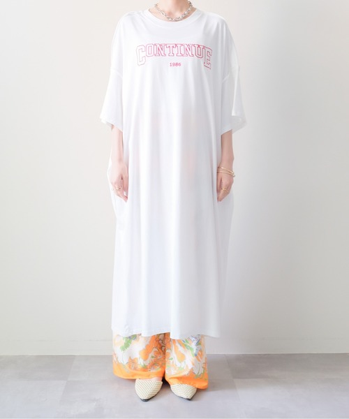DOLLUPOOPS(ドールアップウップス)の「Logo Loose T-Shirt Dress(ロゴルーズTシャツワンピース)(ワンピース・レディース・オフホワイト/グレー・FREE)」の12枚目の写真