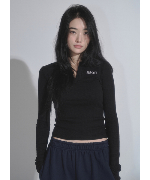 ASON(アズオン)の「IVY COLLAR LONG SLEEVE / BLACK(ポロシャツ・レディース・その他・FREE)」の1枚目の写真
