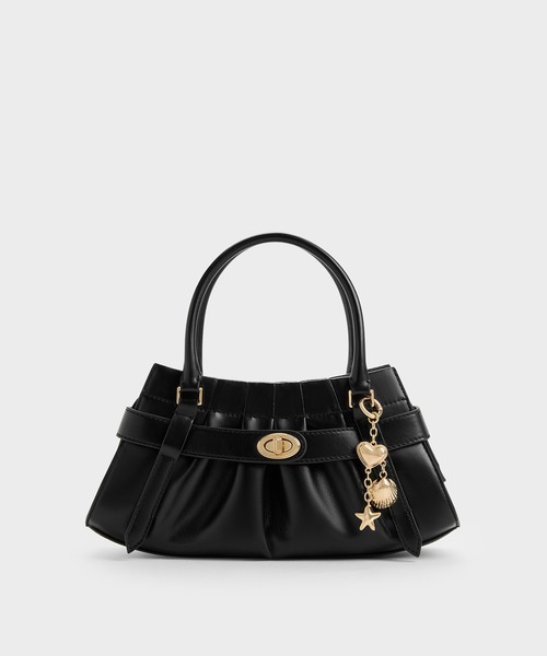 CHARLES & KEITH（チャールズ & キース）の「Isolde イゾルデ ベルト ルーシュド クロスボディバッグ（ボディバッグ/ウエストポーチ・レディース・ブラック/チョコ・S）」の4枚目の写真