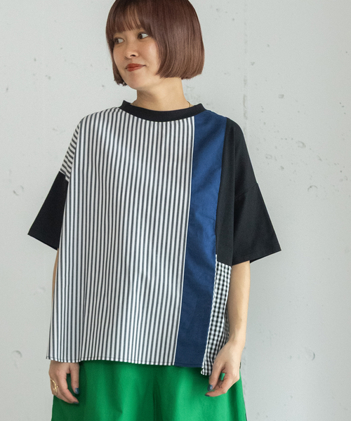POU DOU DOU(プードゥドゥ)の「布帛切り替えトップス(Tシャツ/カットソー・レディース・ブラック/オフホワイト・M)」の2枚目の写真